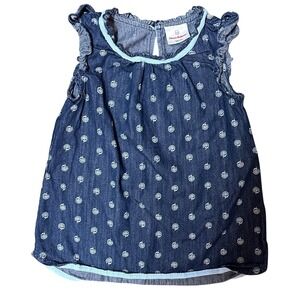 Hanna Andersson Girls Blue Denim Floral Ruffle Sleeve Top Size 130